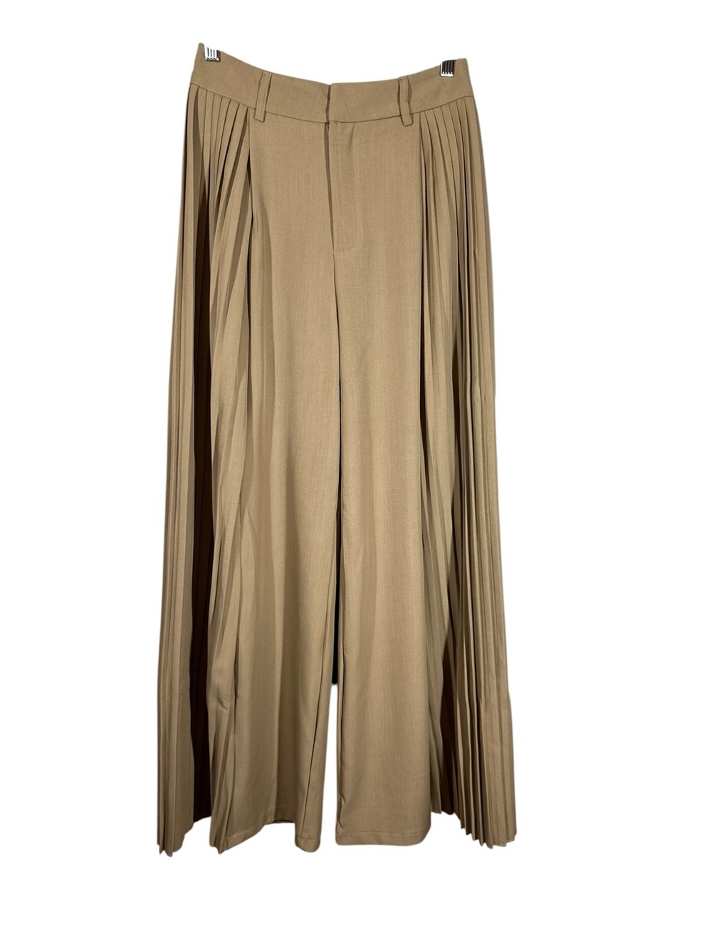 CHER Women's Medium Tan High Rise Wide Leg Pleated Ankle Length Pants